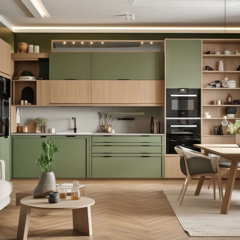 کابان هوم - دکوراسیون داخلی - vecteezy modern house interior of living room and a kitchen in beige 22821212 1